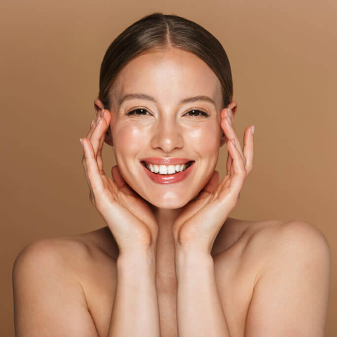 beautiful woman with flawless skin smiling